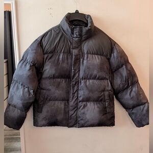 Fabletics Puffer Jacket Black Gray Printed Marble